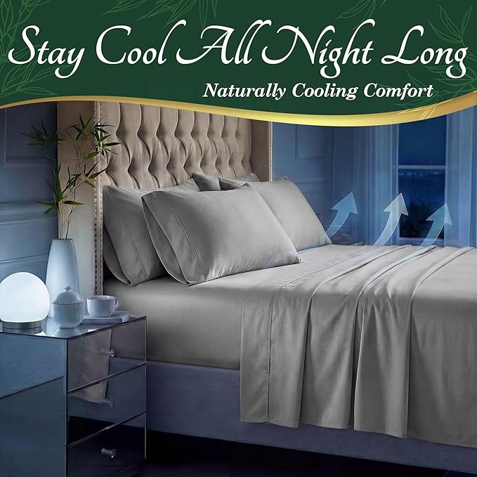 DECOLURE 100% Viscose Derived from Bamboo Sheets Twin Size - Luxury 4 Pc Naturally Cooling Sheets, Ultra Soft Bed Set - Deep 17" Pockets, Durable Double Stitching, Oeko Tex Standard (Light Grey)