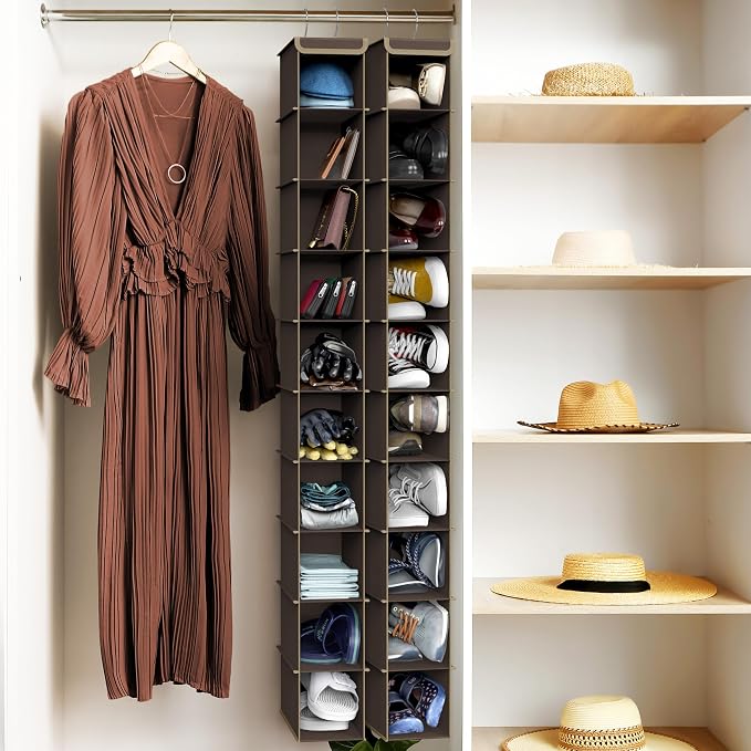 Simple Houseware 10 Shelves Hanging Shoes Organizer Holder for Closet, Brown - Image 2