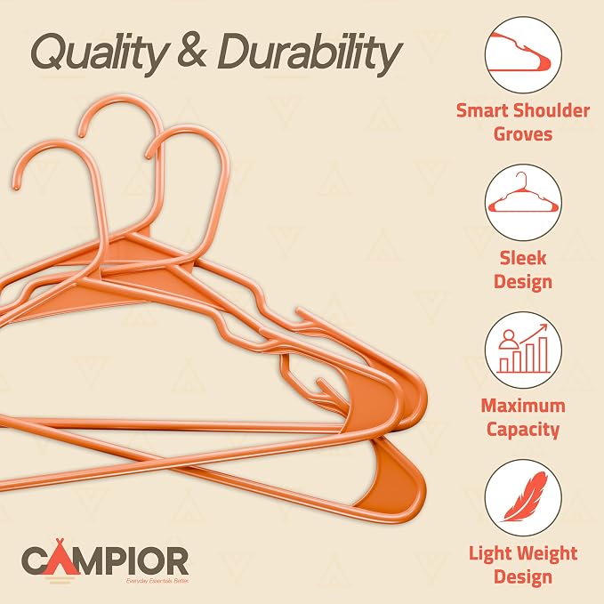 Plastic Clothes Hangers – Heavy Duty Hanger Set, for Organizing Clothes, Dresses, and Coat, Holds Up to 5 lbs, Space-Saving Hangers with Non-Slip Shoulder Grooves, Pack of 30, Orange - Image 3