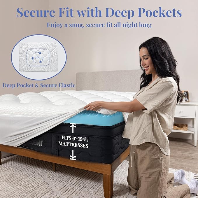 OhGeni Cooling 5 lnch King Size Dual Layer Mattress Topper, 3 Inch Egg Crate Gel Memory Foam, 2 Inch Breathable Pillow Top Pad, Bedroom Mattresses Cover, Extra Comfortable Sleep and Back Pain Relief