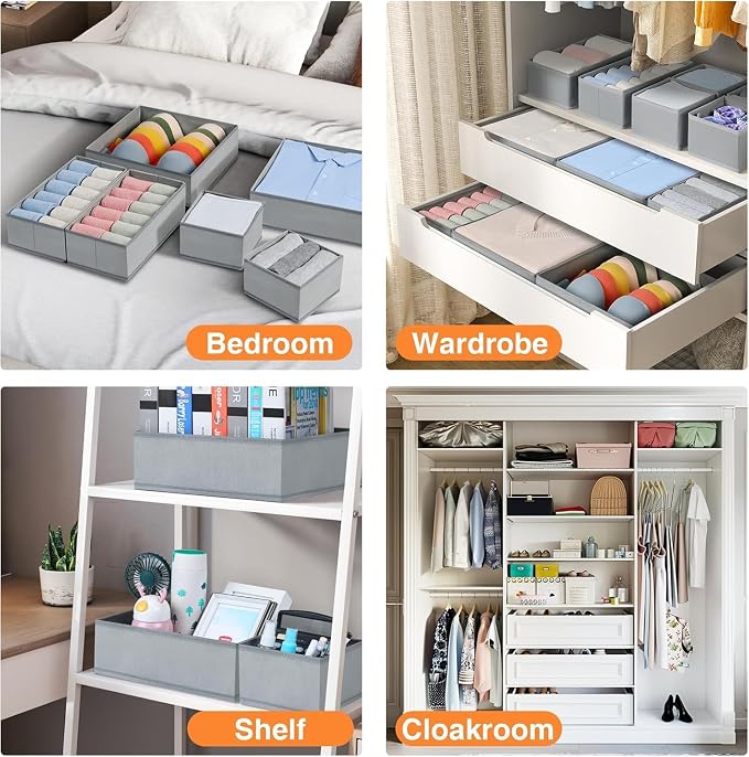 DIMJ Drawer Organizer Clothes 18 Pack - Foldable Baby Organizers and Storage & Dresser Organizer for Bedroom, Closet - Nursery Organization Dresser Dividers for underwear, Sock,Bra, Belt, Tie, Gray - Image 7