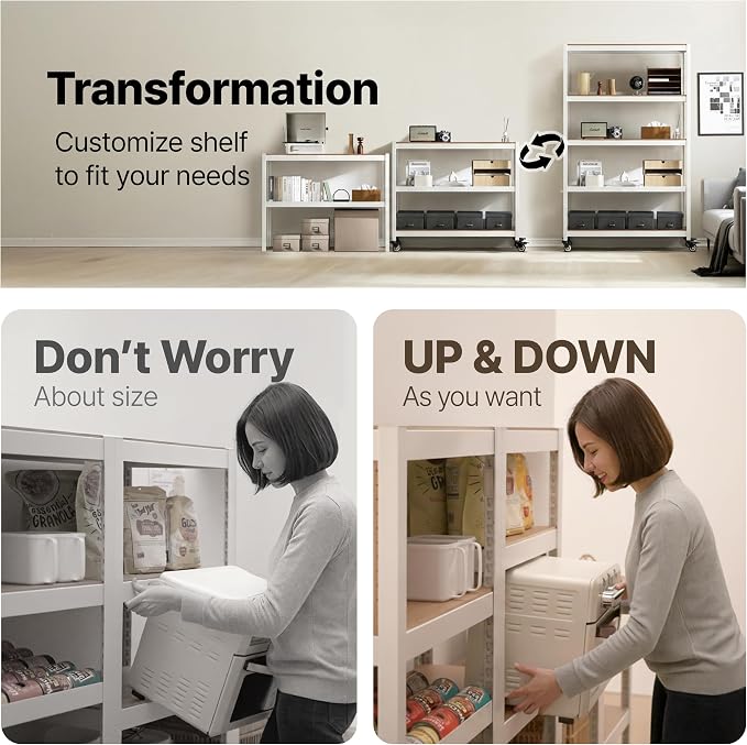 HOMEDANT House 48.1" 5-Tier Metal Rolling Cart Shelf Rack Casters Heavy Duty Laminated Wheel Shelving Unit Adjustable Utility Storage Shelves Shelf Kitchen Garage White 1Pack - Image 12