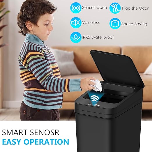 jinligogo 3Pack Bathroom Small Trash Can with Lid, 2.6 Gallon Touchless Automatic Garbage Can Slim Waterproof Motion Sensor Smart Trash Bin for Bedroom, Office, Living Room-Black - Image 2