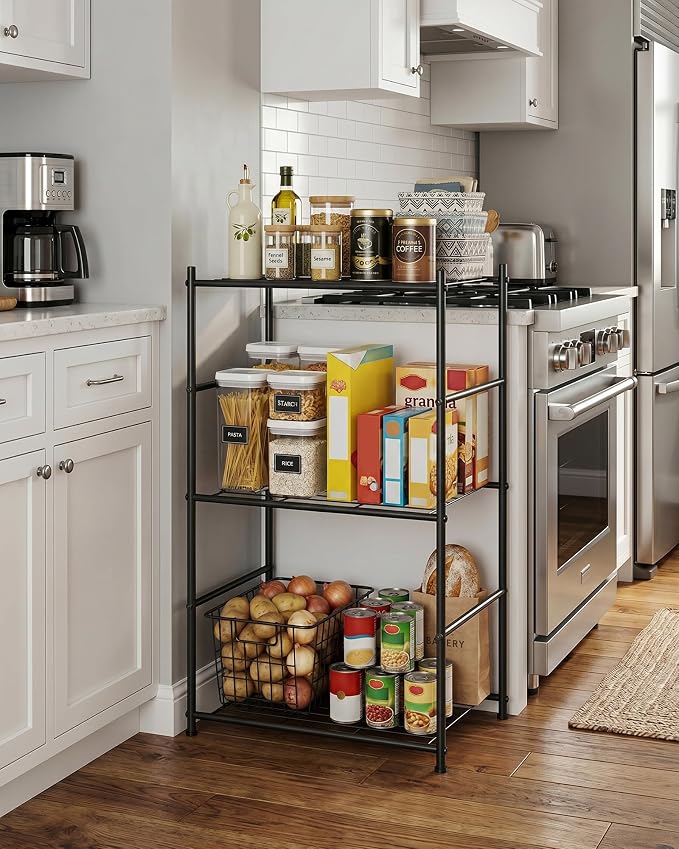 Sakugi 3-Tier Metal Storage Shelves - Space-Saving Shelf Organizer for Small Spaces, Compact Shelving Unit with Adjustable Feet for Kitchen, Garage, Laundry Room (17.7" x 12.5" x 30.1", Black) - Image 2