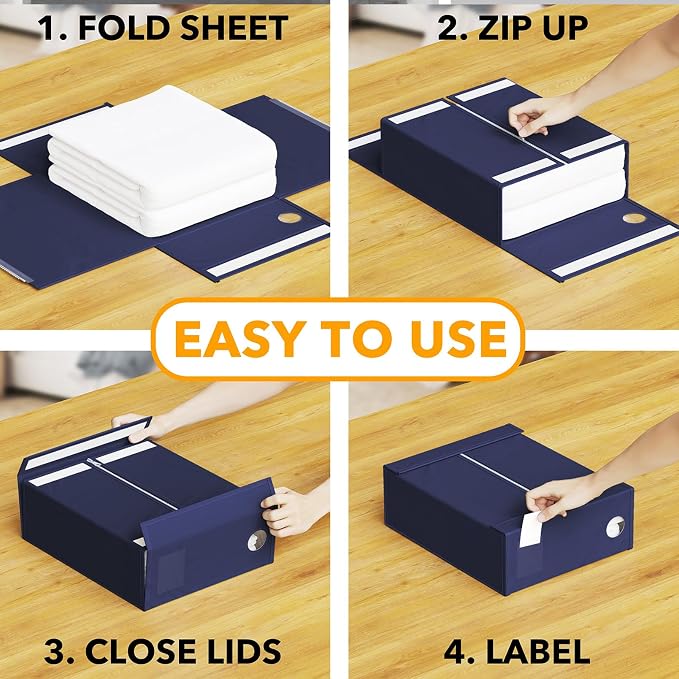SpaceAid 6 Pack Bed Sheet Organizers and Storage, Foldable Sheet Organizer with Window for Linen Closet, Set Folder Keeper for Queen & King Size Bedding Storage (Navy Blue) - Image 3