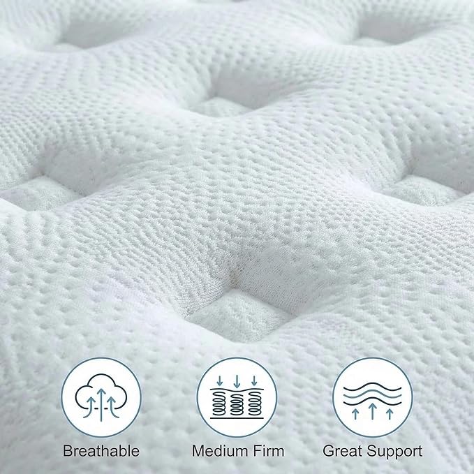 King Mattress, 12 Inch King Size Hybrid Mattresses with Memory Foam and Individual Pocket Spring for Motion Isolation, Pressure Relief, Medium Firm Mattress in a Box, 76 * 80 * 12