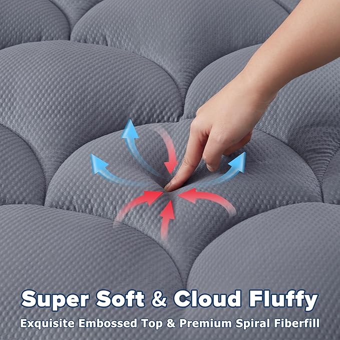 King Mattress Pad for Back & Hip Pain Relief, Pillow Top Cooling Bed Topper Quilted Fitted, Hotel Quality Deep Pocket Soft King Mattress Protector Cover Washable (78x80 inch, Grey)