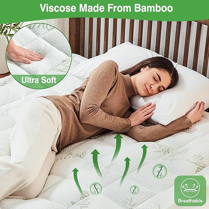 California King Mattress Pad Cover, Viscose Made from Bamboo Pillow Top Cooling Mattress Topper for Cal King Size Bed, 6-21 inches Deep Pocket, 72x84 inches