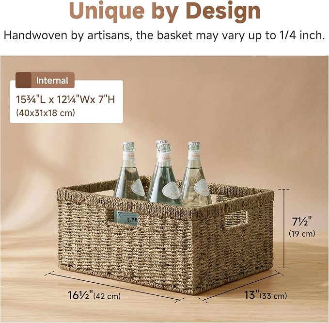 StorageWorks Extra Large Wicker Baskets for Organizing, Seagrass Storage Basket with Built-in Handles, 1 Pack - Image 3