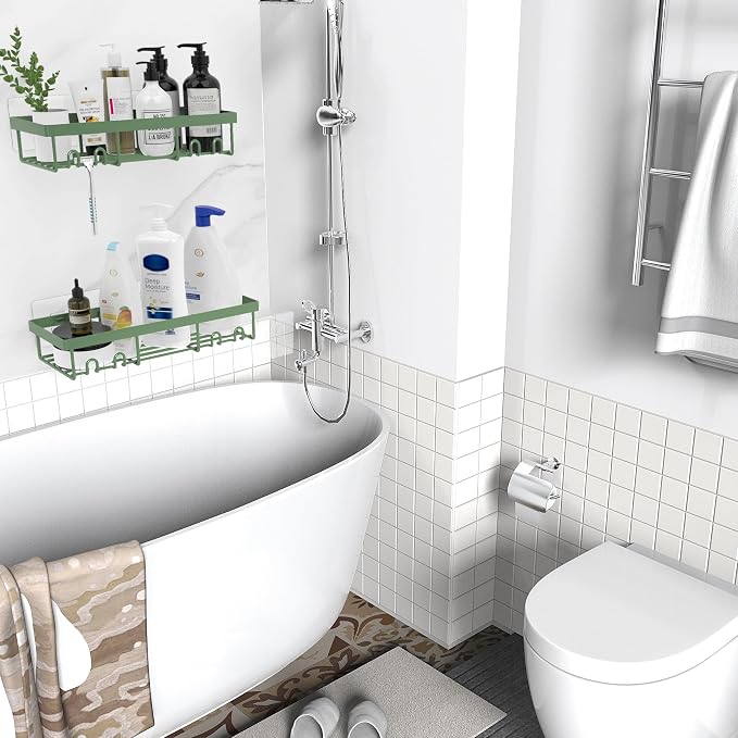 Moforoco Shower Caddy Shelf Organizer Rack, Self Adhesive Black Bathroom Shelves Basket, Home Farmhouse Wall Inside Organization and Storage Decor Rv Accessories, First Camper Apartment Essentials - Image 4