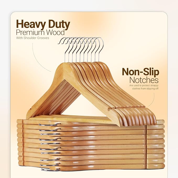 Utopia Home Premium Wooden Hangers 80 Pack - Durable & Slim Coat Hanger - Suit Hangers with 360-Degree Rotatable Hook - Wood Hangers with Shoulder Grooves (Natural Color) - Image 4