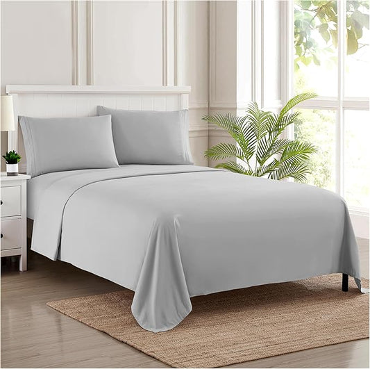 Split King Sheets - Breathable Luxury Sheets with Full Elastic & Secure Corner Straps Built In - 1800 Supreme Collection Extra Soft Deep Pocket Bedding Set, Sheet Set, Split King Size, Silver