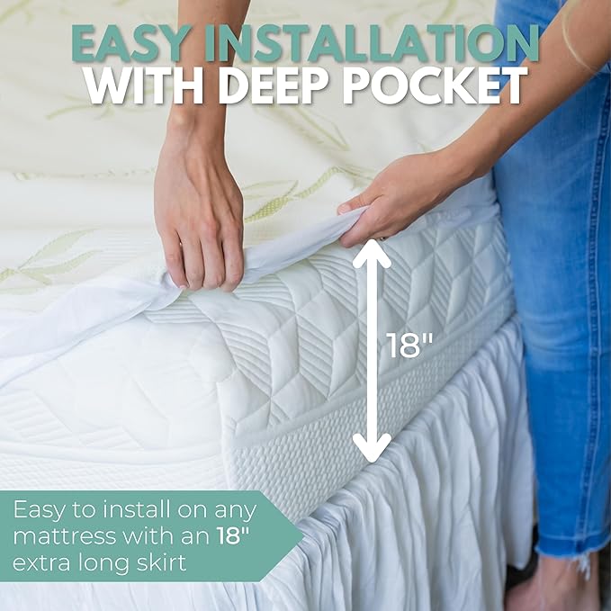 Twin Size 39x75” Premium Bamboo Waterproof Mattress Protector, 100% Viscose from Bamboo, Hypoallergenic, Cooling Mattress Pad Cover, Soft & Breathable Fitted Sheet Style up to 18" Deep - Rest Line