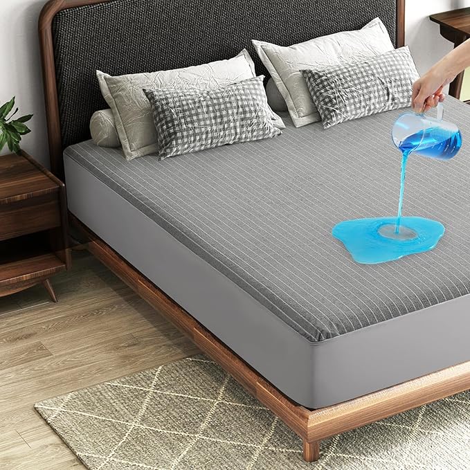TASTELIFE Waterproof Mattress Protector Twin Size, Premium Breathable Bed Cover with Deep Pocket 6"-18", Noiseless Machine Washable & Vinyle-Free for Home & Hotel (Gray)
