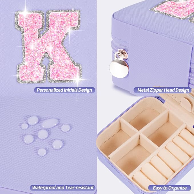 Uygafly Personalized Jewelry Box - Small Travel Jewelry Organizer, Cute Storage for Women's Accessories, Travel Essentials & Birthday Gifts | Lavender,K - Image 4