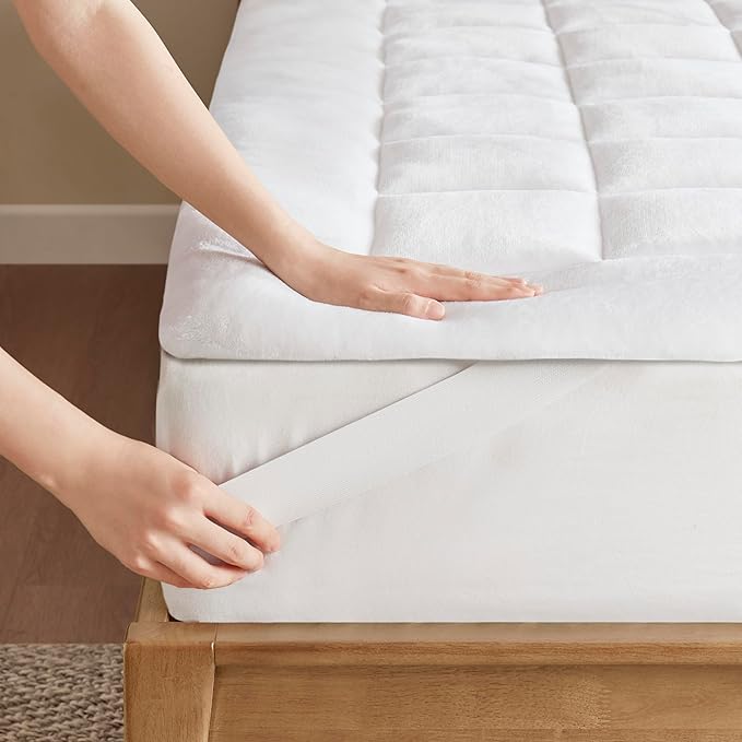 Madison Park Waterproof Mattress Protector, Cloud Soft Plush Mattress Cover, Overfilled Mattress Pad, Fitted Pocket Fits Up to 18 Inch, Machine Washable Bed Cover, White Cal King