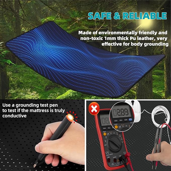 Grounding Mat for Bed, OuDilee Grounding Sleeping Mat King Size, Anti-Slip Earthing Pad with Grounding Cord for Relieve Pain & Better Sleep (King)