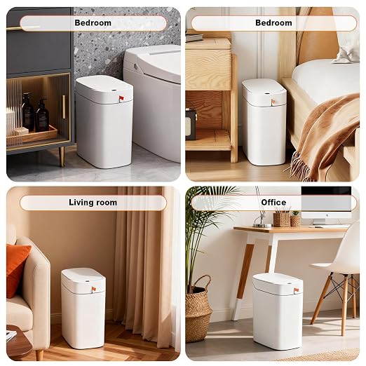 MOPUP Bathroom Trash Can, Automatic Bagging Garbage Can, 3.5 Gallon Slim Smart Small Plastic Trash Bin, Narrow Motion Sensor Trash Can for Bedroom, Office White - Image 8