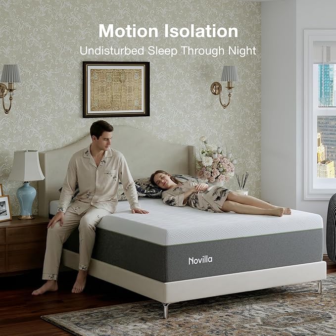 Novilla Bliss Green Tea Twin XL Mattress, 12 Inch Gel Twin XL Memory Foam Mattress in a Box for Hot Sleepers with Nylon Cover, Cool Comfort & Back Pain Relief & Motion Isolating with Certified Foams