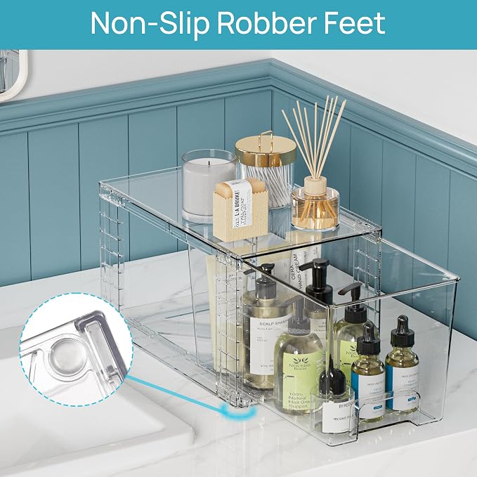 Vtopmart 3 Pack Clear Stackable Storage Drawers,Easy to Assemble Bathroom Organizers and Storage with handles,Plastic Drawers for Kitchen Pantry,Cabinet,Under Sink Organization - Image 7