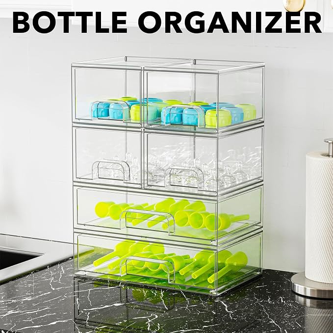 SpaceAid Bottle Storage Organizer Baby - Acrylic Bottles Station Organizer Container, Stackable Clear Drawers for Countertop, Vanity, Bathroom, Cabinet, Pantry Organization, 6 Pack, 4S2L, 15.6"H - Image 3