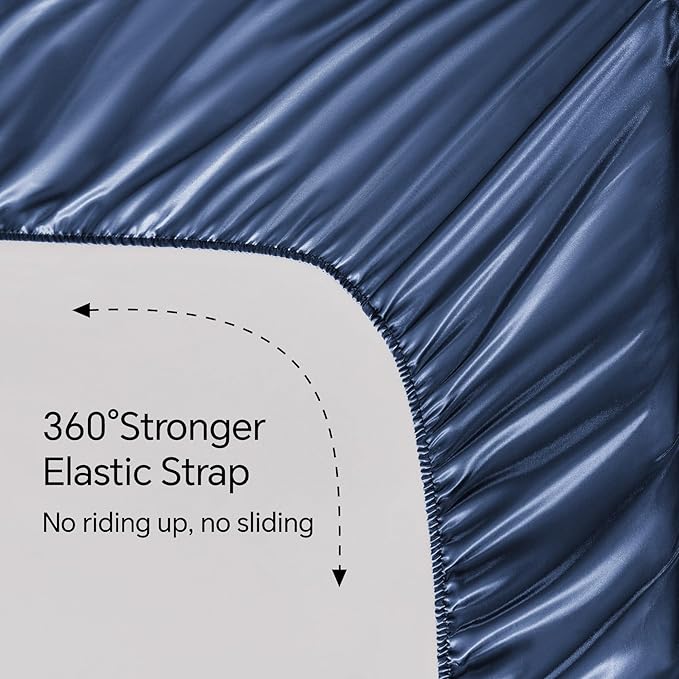 BEDELITE Satin Sheets Full Size Bed Set, Luxury Soft Navy Silky Sheet for Hair and Skin, Similar to Silk Bed Sheets Set 4 Pieces with 1 Deep Pocket Fitted Sheet, 1 Flat Sheet, and 2 Pillowcases