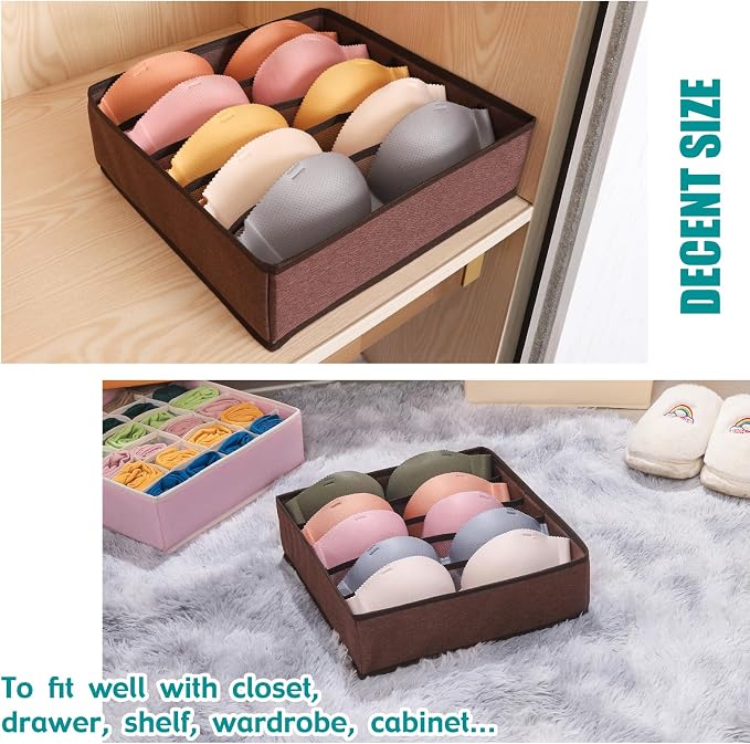 Bra Storage Drawers Organizer for Clothing Underwear Drawer Organizer Dividers Foldable Storage Cube Bins for Bra,Socks, Underwear,3 Pack （Coffee） - Image 4