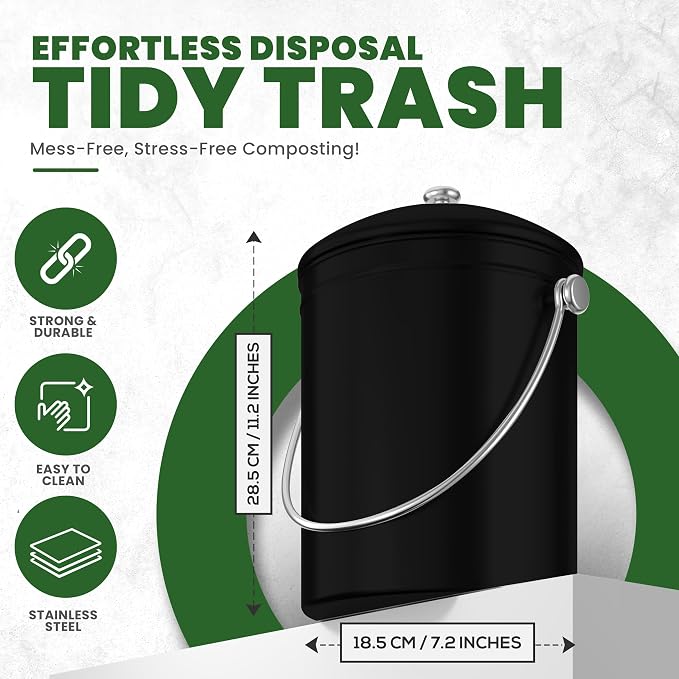 Utopia Kitchen Compost Bin for Kitchen Countertop, 1.3 Gallon Compost Bucket for Kitchen with Lid, Includes 1 Spare Charcoal Filter (Black) - Image 3