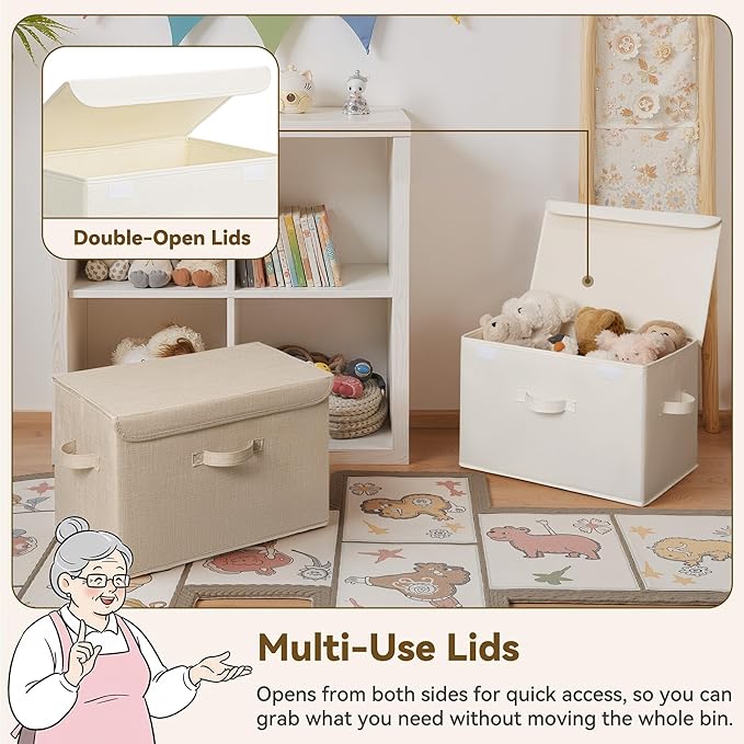 GRANNY SAYS Closet Storage Bins, Decorative Storage Boxes with Lids, Clothes Organizing Bins, Lidded Baskets for Toys, Clothing, Extra Large, Ivory White&Khaki, 2-Pack - Image 4