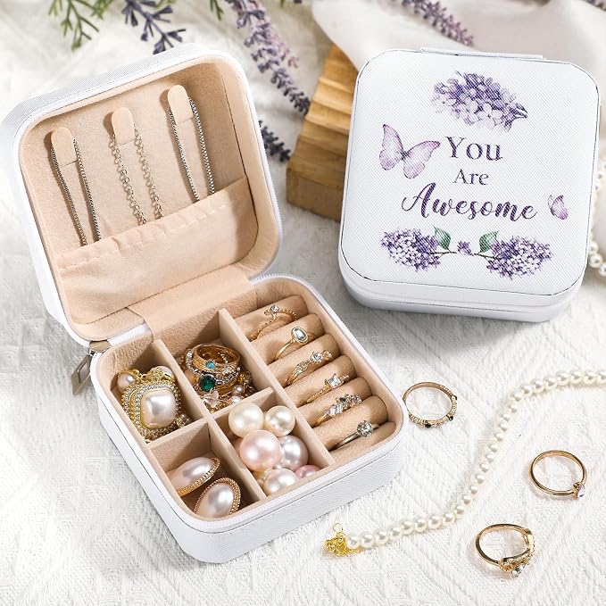 Kacctyen 12 Pcs Mini Travel Jewelry Case Bulk You Are Loved Mother's Day Church Gift Bulk Purple Butterfly Gift for Secretary Mother Girls Leather Travel Jewelry Case Mothers Day Church Gifts - Image 5
