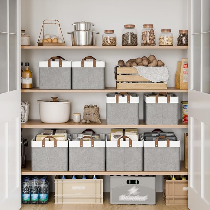 StorageWorks Storage Bins, Fabric Storage Bins for Shelves, Extra Large Storage Baskets with Metal Frame, Closet Baskets and Bins with Handles, Jumbo, Gray and White, 2-Pack - Image 3