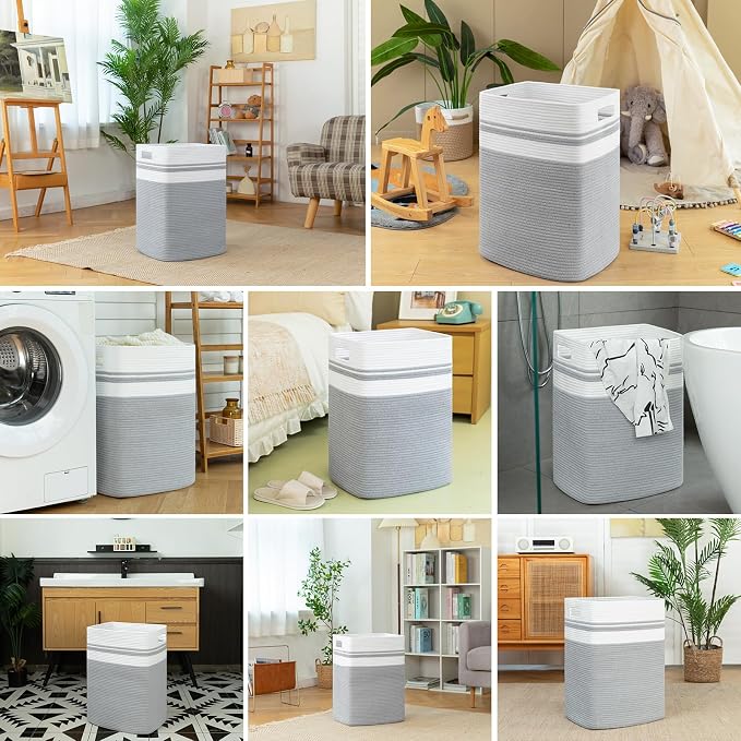 OIAHOMY 91L Laundry Hamper, XXXLarge Laundry Basket, Collapsible Cotton Rope Basket,Woven Storage Basket for Blankets,Clothes,Pillows-16x15x24-Grey - Image 7