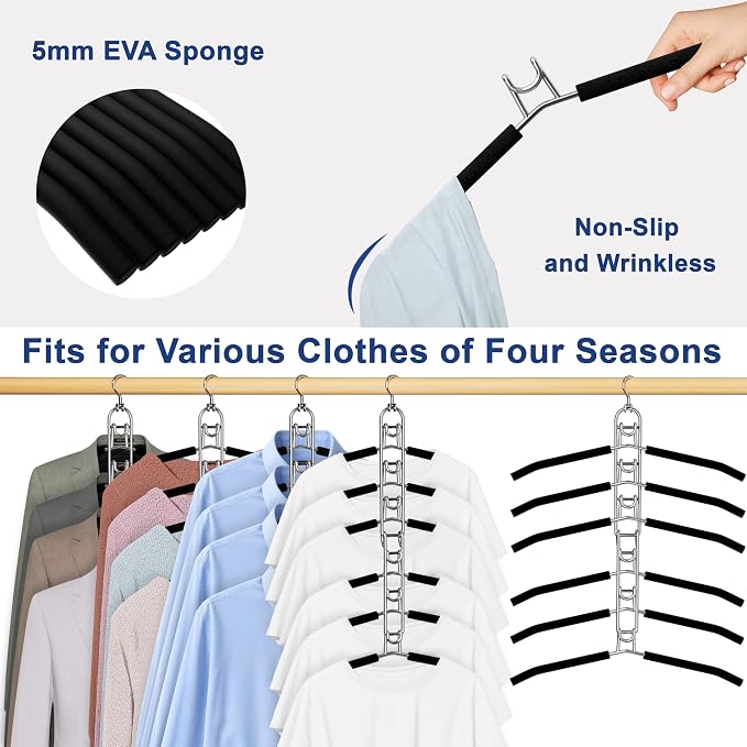 Clothes Hangers Space Saving, Newly Upgraded Detachable Shirt Hangers, 6-Tier Foldable Coat Hanger with 360° Swivel Hook for Closet Organizers and Storage Shirt,Sweater,Suit - 4 Pack, Patent Pending - Image 5