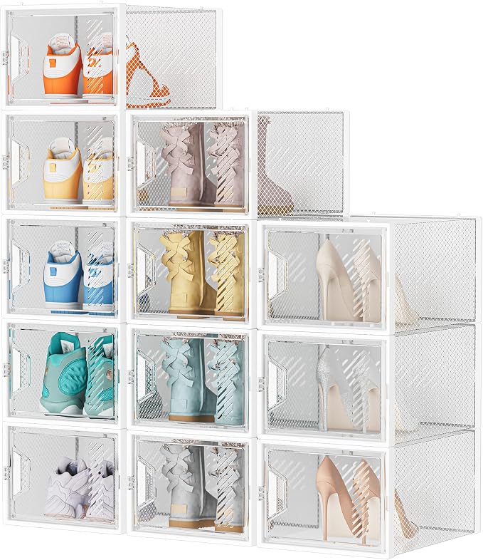 Shoe Storage, 12 Pack X-Large Shoe Organizer for Closet, Shoe Boxes Clear Plastic Stackable Shoe Storage Boxes for Size 13 - Image 9
