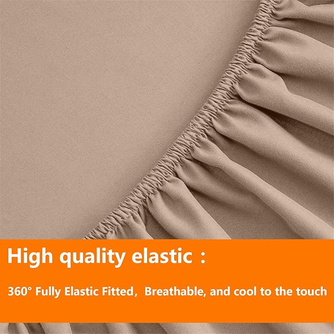 TAIMIT Beige King Size Comforter Set - 7 Pieces, Bed in a Bag Bedding Sets with All Season Soft Quilted Warm Fluffy Reversible Comforter,Flat Sheet,Fitted Sheet,2 Pillow Shams,2 Pillowcases