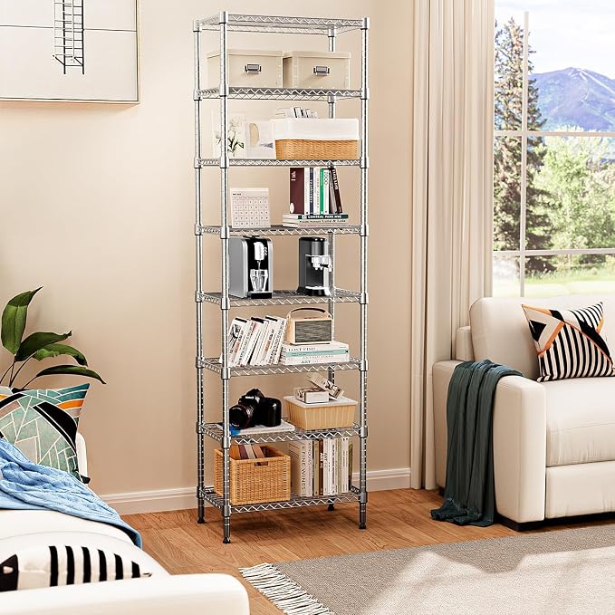 M MZG 8 Tier 2000 lbs Storage Rack Metal Wire Shelving Unit, Storage Standing Shelf Organizer for Laundry Bathroom Kitchen Pantry Closet Garage Utility Room, Chrome 13.8" D x 23.6" W x 79.5" H - Image 2