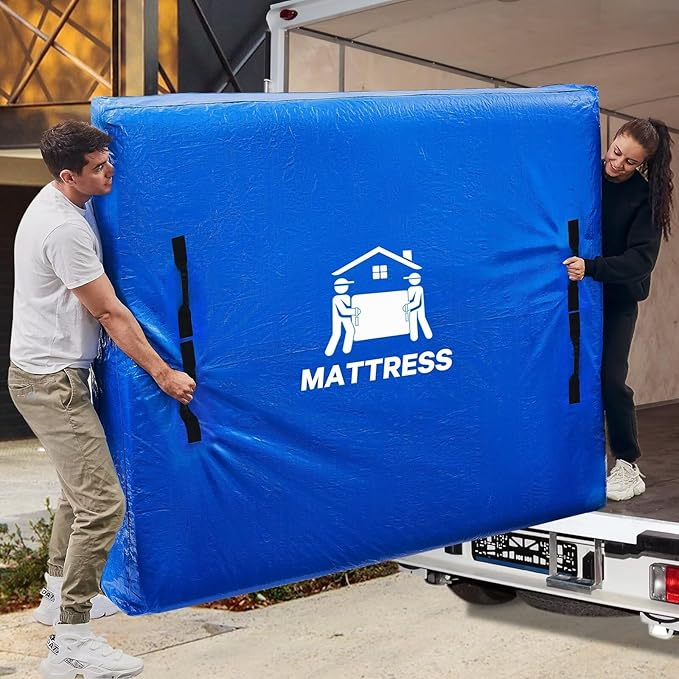 Mattress Bags for Moving, BETU Mattress Protector Waterproof Mattress Cover Cal King Size Storage Bags with 8 Heavy-Duty Handles and Zipper for Bed Extra Thick Large(2 Pack, 86"x75"x15" Blue)