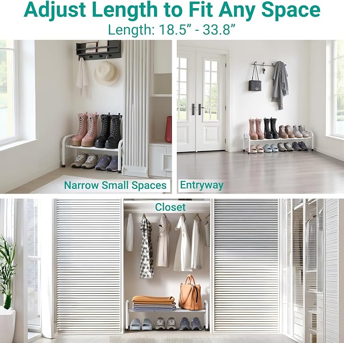 YEASHEIN 1-Tier Expandable Shoe Rack for Closet Floor, Λ-Frame Metal Small Shoe Rack for Entryway, Adjustable Shoe Shelf Organizer, Free Standing Shoe Racks for Front Door Entrance, Garage - White - Image 2