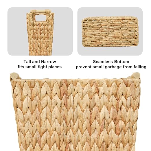 Coeusy 6 Gallon Wicker Trash Can with Wooden Handle,Wicker Waste Basket for Bathroom,Bedroom,Large Narrow Water Hyacinth Trash Basket,Rattan Boho Decor Farmhouse Bathroom Trash Can - Image 7