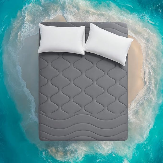 Sleep Zone Cooling Mattress Pad California King, Support Mattress Topper, Breathable and Soft Mattress Protector, Deep Pocket Bed Cover, Machine Washable (Dark Grey, California King)