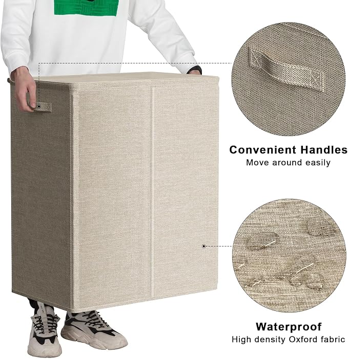 WOWLIVE 154L Double Laundry Hamper with Lid and Removable Laundry Bags, Large Dirty Clothes Hamper 2 section Collapsible Laundry Basket Dorm Room Storage for Bedroom, Bathroom, College,Wheat - Image 6