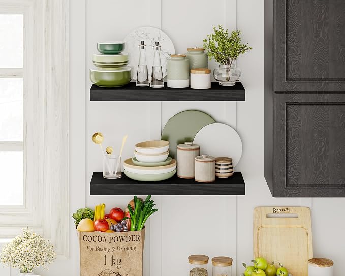 Fixwal Black Shelves, 15.8in Floating Shelves, Farmhouse Shelf Wall Decor for Bathroom, Bedroom, Living and Kitchen Set of 6 - Image 5