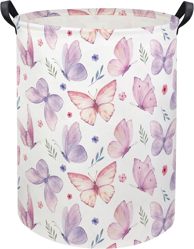 HIYAGON Butterfly Baby Laundry Basket Baby Hamper for Nursery Girl Kids Butterfly Hamper Cute Kids Toys Storage Bin Organizer Butterfly Room Decor for Home(Watercolor Butterfly) by HIYAGON
