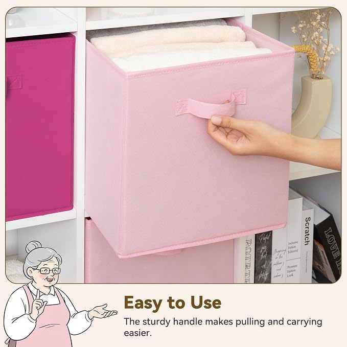 GRANNY SAYS Cube Storage Bins, 13x13 Cube Storage Organizer, Fabric Collapsible Storage Bins with Handle, Storage Cubes for Shelves, Closet, Pink Gradient, 6-Pack - Image 7