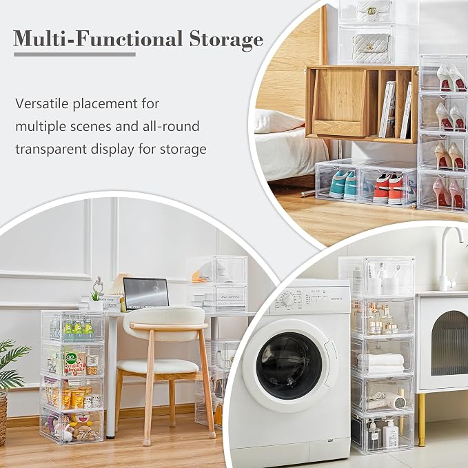LXLXXL Storage Bins with Lids, 9 Pack Plastic Storage Containers with Magnetic Door, 19 Qt Stackable Clear Storage Box for Home, Office Organizing - Image 3