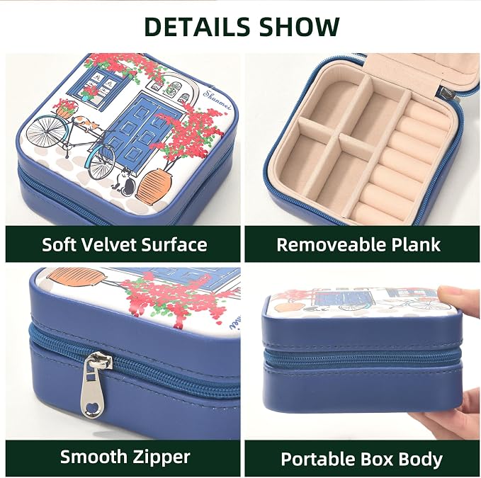 shunmei Mini Travel Jewelry Box,PU Leather Portable Jewelry Organizer Case,Art Accessories Storage Holder Boxes for Earring, Necklace, Rings, Bracelets (Two Cats) - Image 6