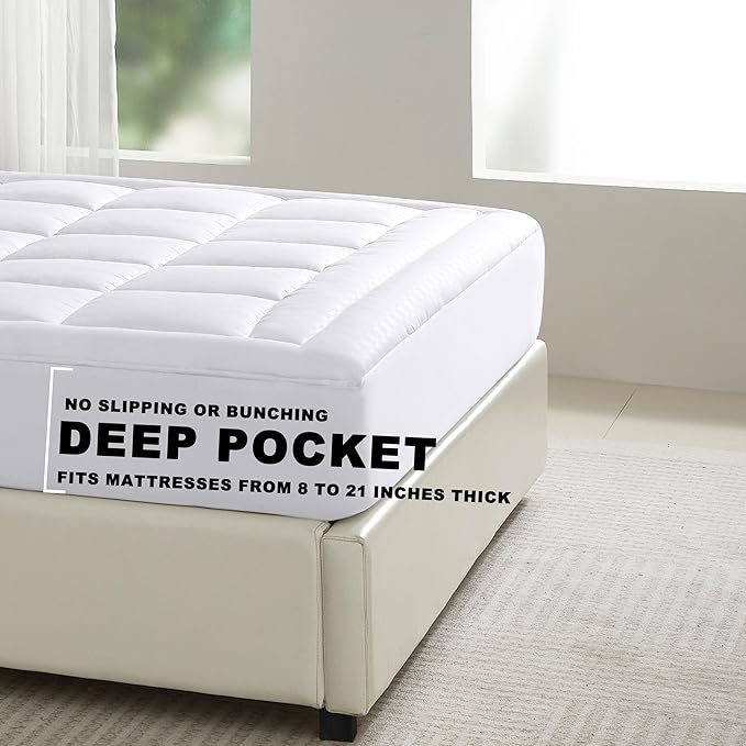 Mattress Pad King Size 18 Inch Deep Pocket Fitted Quilted Pillow top, 460GSM Overfilled Mattress Topper, Machine Washable Breathable Mattress Cover, White 78”×80”