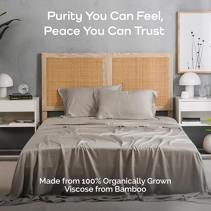 Viscose Bamboo Sheets King Size 4PC Set - Cooling Sheets for Hot Sleepers with Moisture Wicking Technology - Silky Soft 18 Inch Deep Pocket - Sand 76"x 80"
