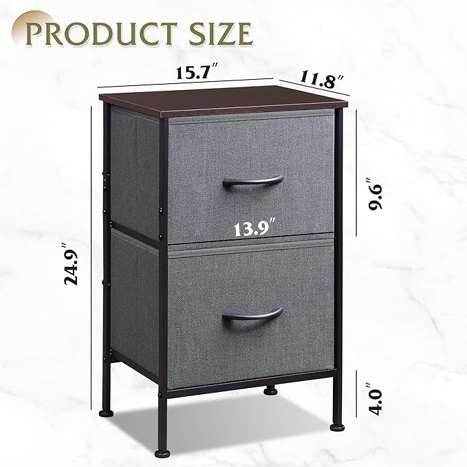 WLIVE Night Stand Set 2, Dresser and Nightstand Sets, Nightstands for Bedroom with 2 Fabric Drawer, End Tables Bedroom Furniture Set, Closet, College Dorm, Dark Grey