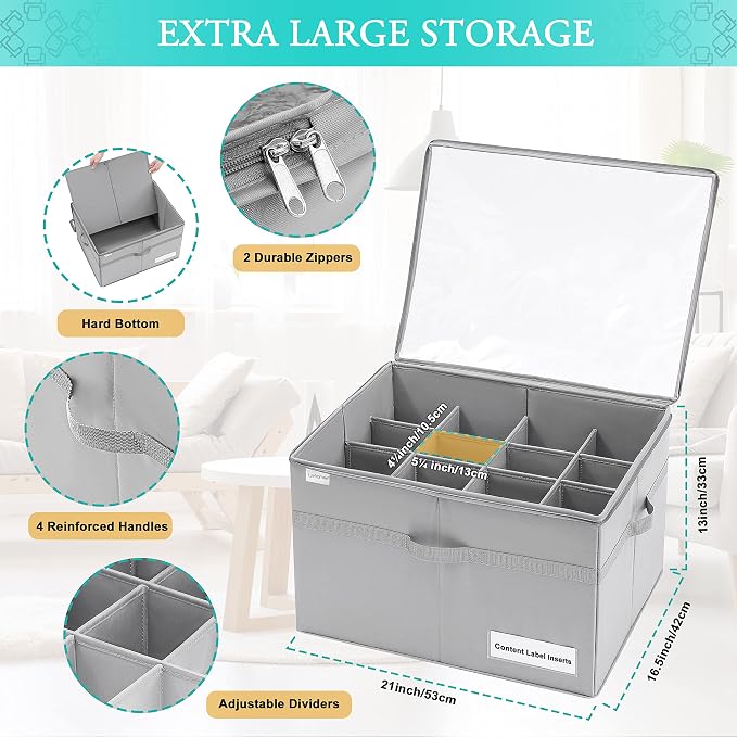 LUVHOMEE Shoe Organizer for Closet, Fits 16 Pairs, Large Shoe Box Storage Containers, Clear Foldable Shoe Storage Bins w/Bottom Support, Space Saving Shoes Holder w/Reinforced Handles, Gray - Image 5